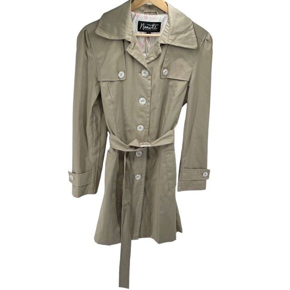 Nanette Lepore Trench Coat Big Button Up Single Breasted Tan Belted Small NEW - Picture 12 of 12